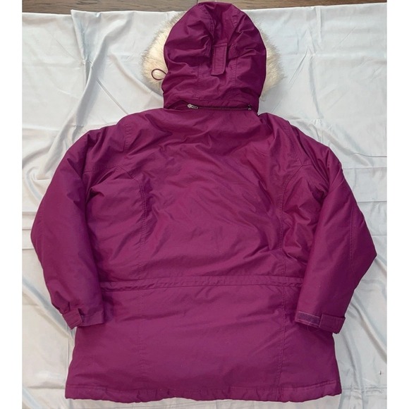 LL Bean Parka Jacket Women's XL Goose Down Gore-Tex Hooded Purple Fur Coat - Picture 7 of 7